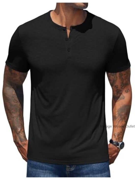 Other - Men's Henley Shirt Short Sleeve Casual Tee Summer Button Stretch Top